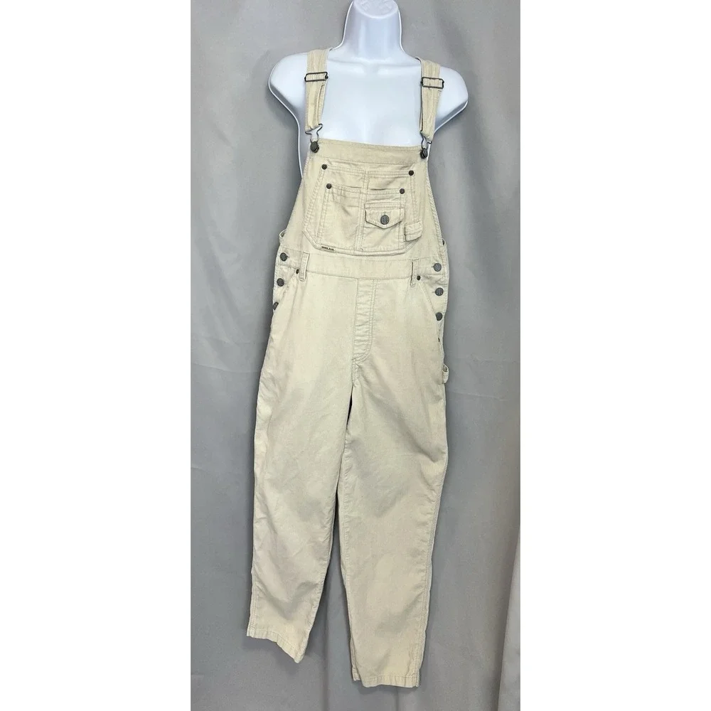 Vtg 90's SQZ Squeeze Beige Cotton Corduroy Bib Overalls Women's‎ Size Small